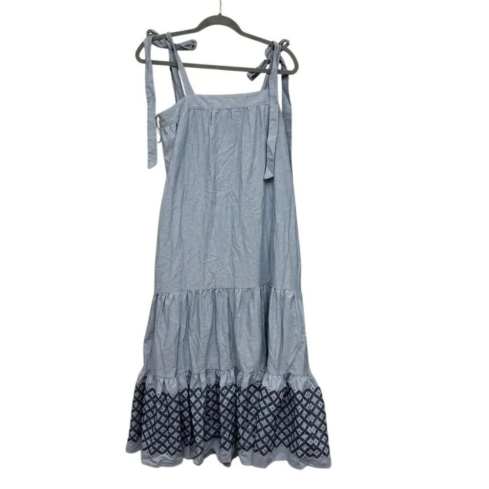 Rebecca Minkoff Lucy Embroidered Hem Midi Blue Dress Size Medium